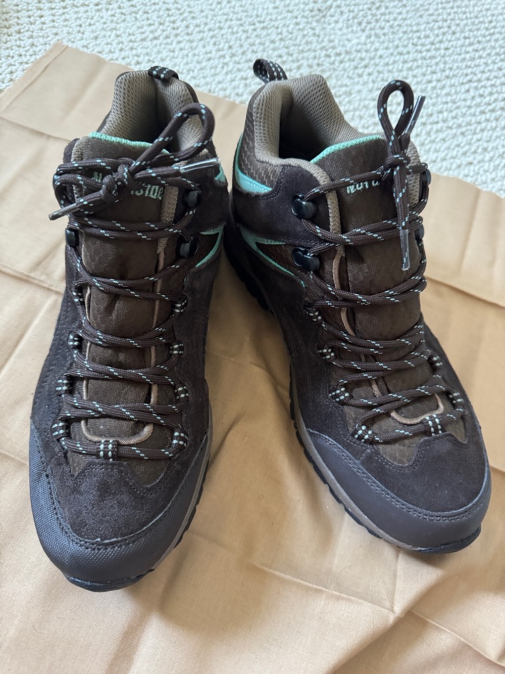 Brown Suede Hiking Boots with Mint Accents